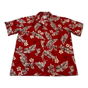 Hawaii Vintage Red Floral Tropical Cotton Short Sleeve Button Front Shirt MensXL